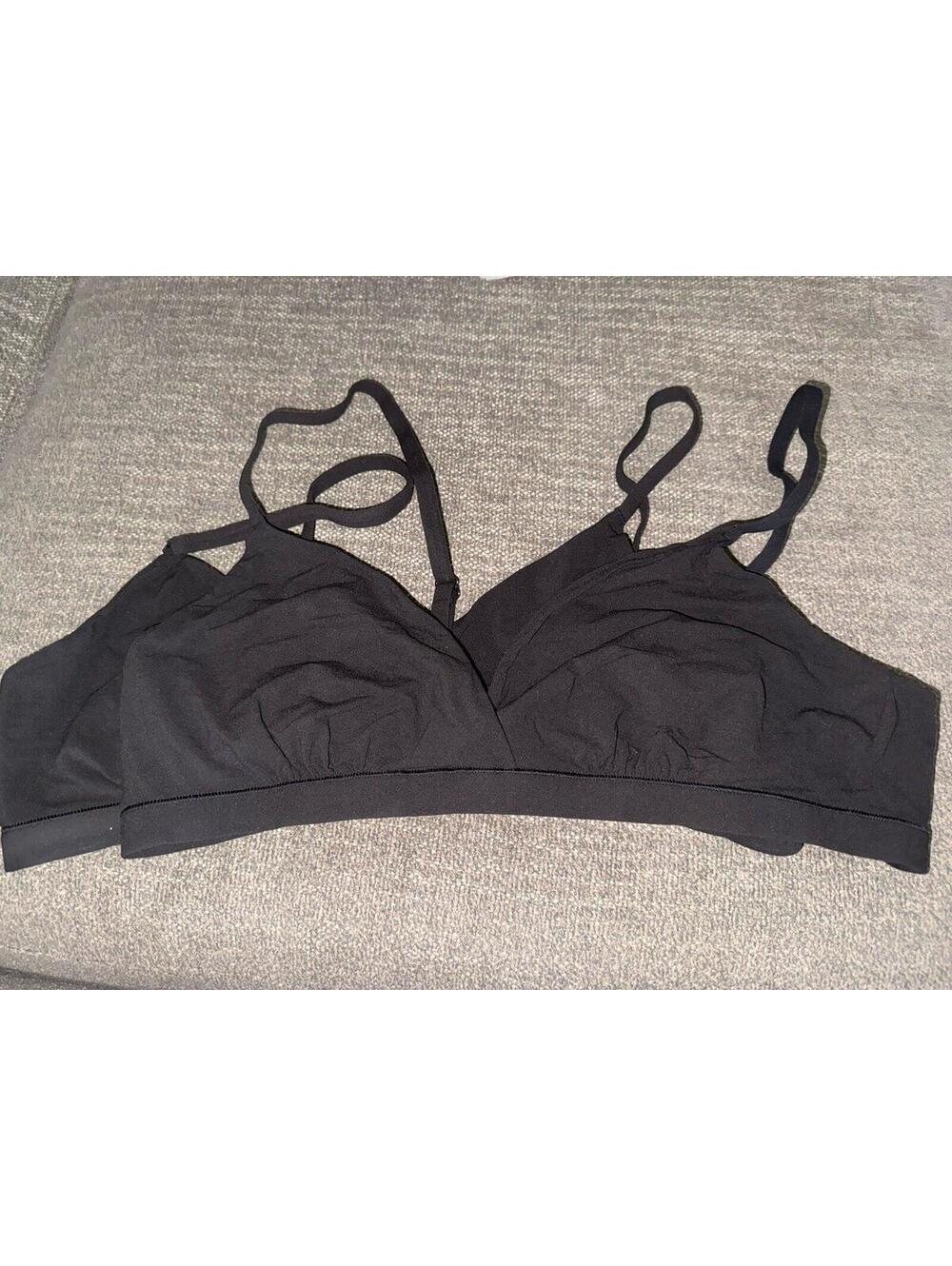 Quince Second Skin Wireless Bralette XL Black Adjustable Strap Bra Lot of 2 NWOT